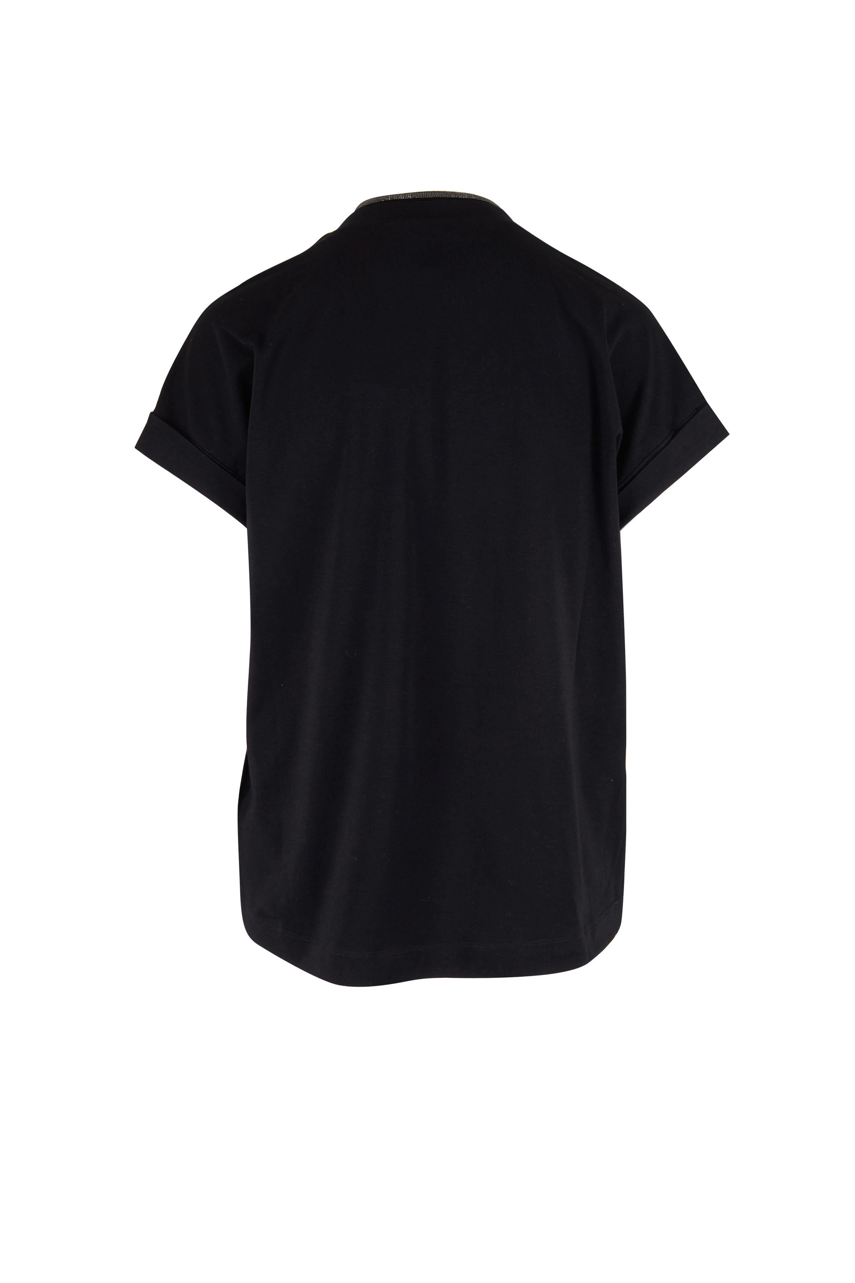 Brunello Cucinelli - Black Monili Trim V-Neck T-Shirt