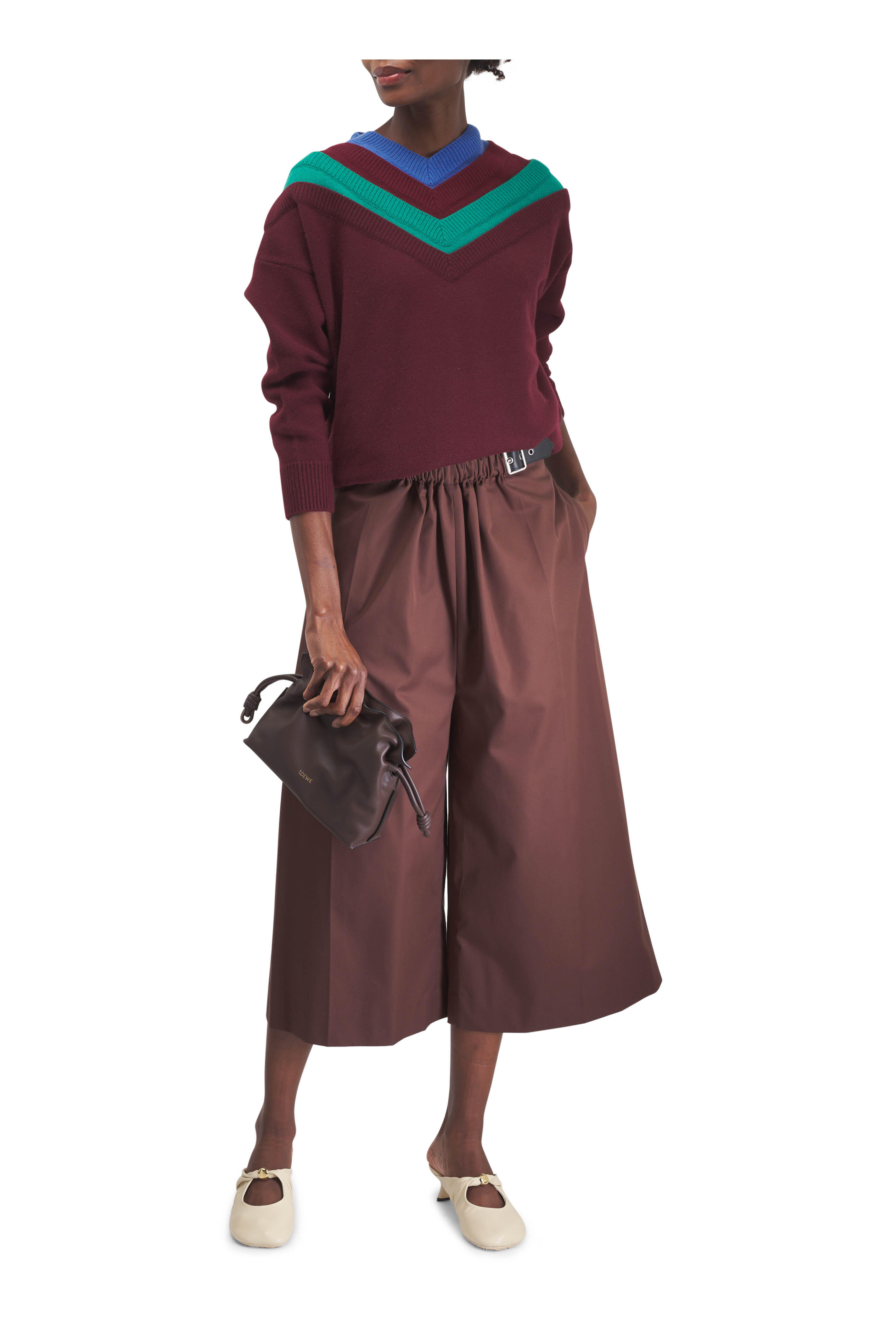 Loewe - Coffee Cropped Belted Cotton & Silk Pant