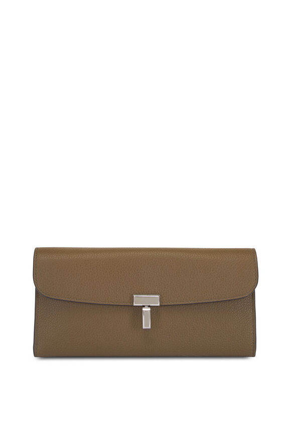 Totême T-Lock Dark Taupe Grained Leather Wallet