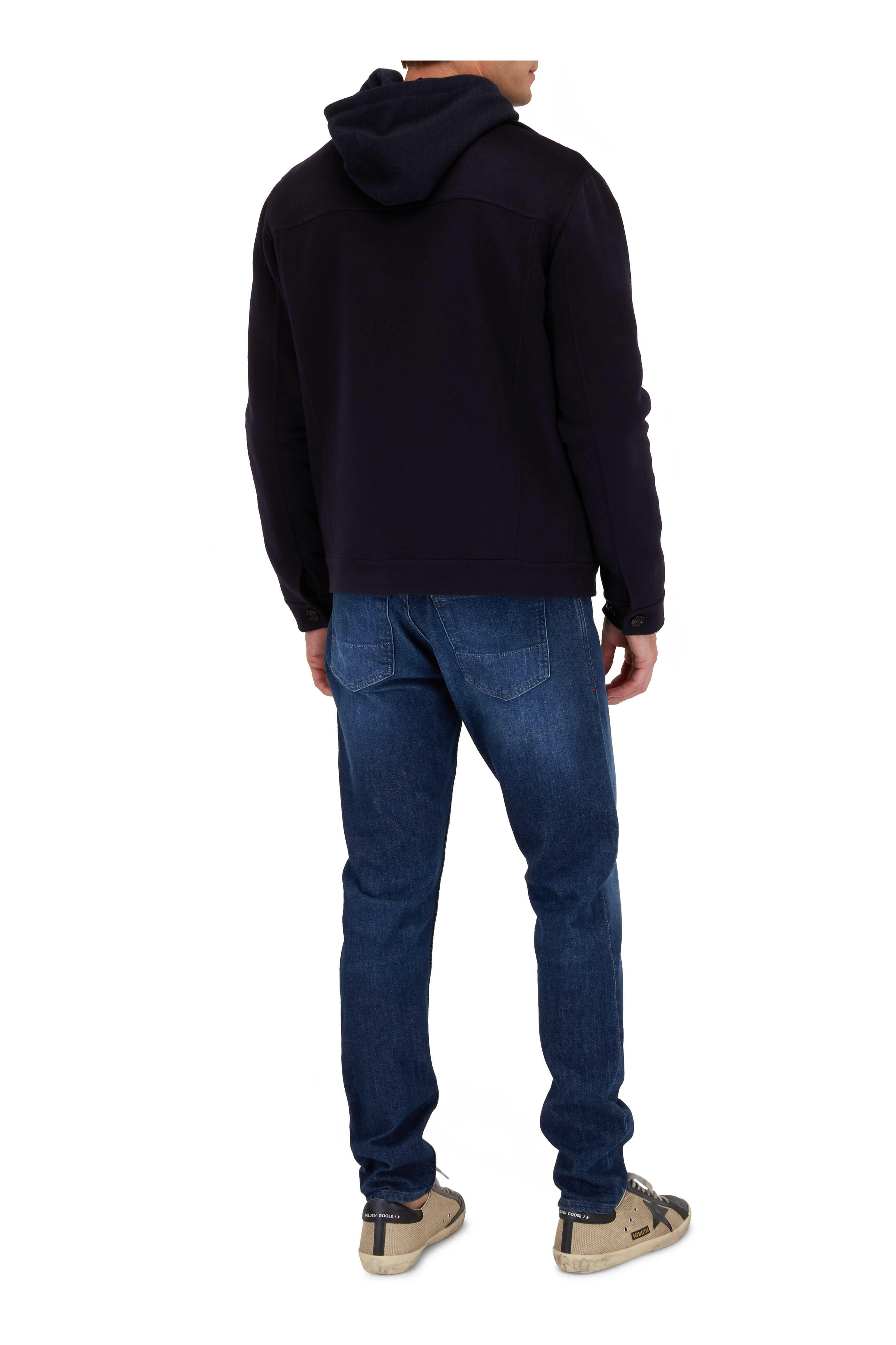 Isaia - Solid Navy Cotton & Wool Blend Hoodie
