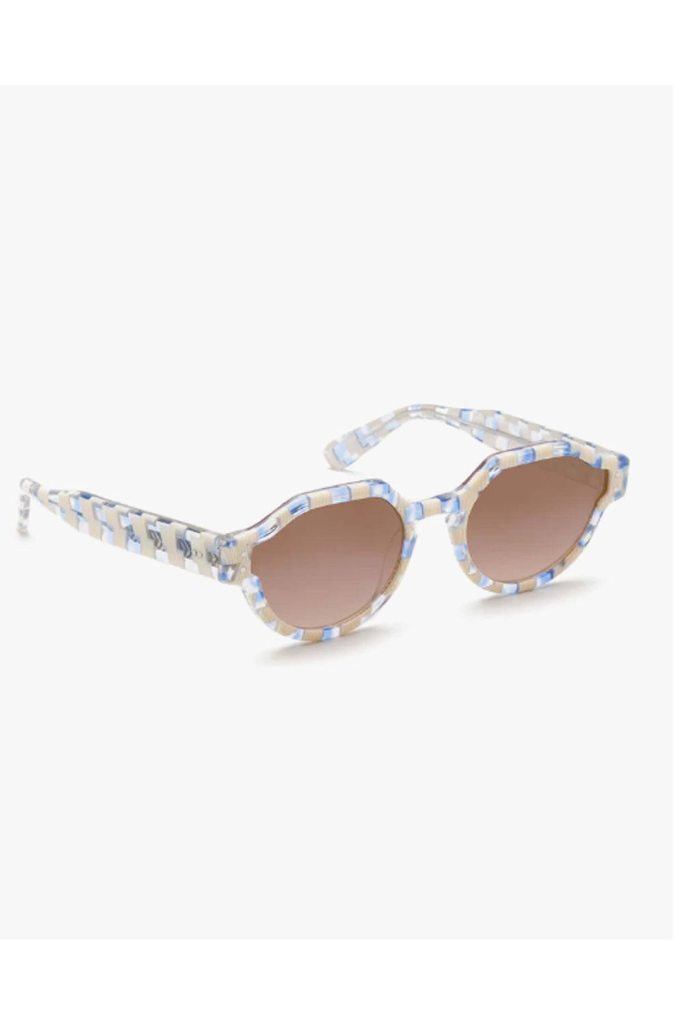 Krewe Margaret Gingham Checkered Pattern Sunglasses - Blue & Cream KREWE Margaret Checkered Acetate Oval Sunglasses | Neiman Marcus main image 4