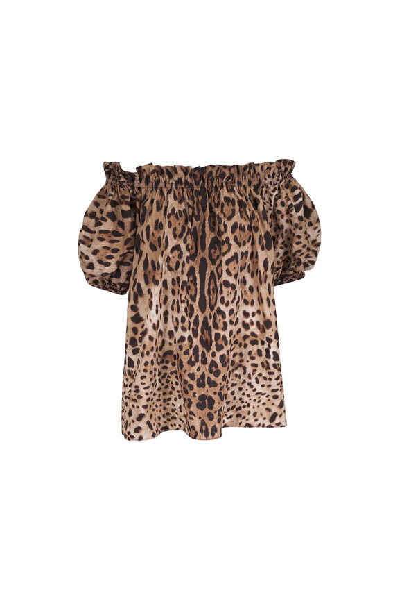 Dolce & Gabbana Animal Print Off-The-Shoulder Poplin Blouse