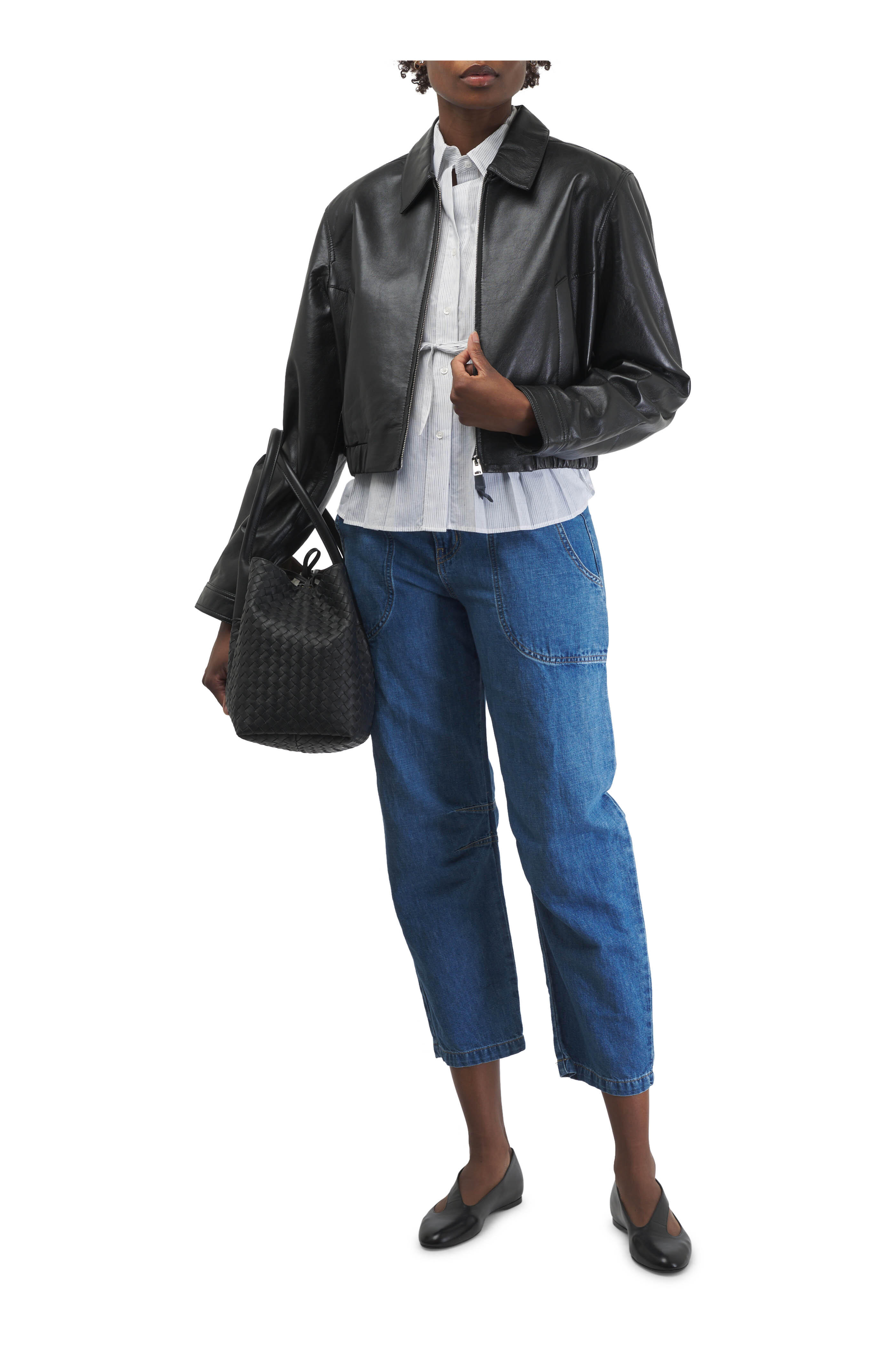 Agolde - Essie Black Recycled Leather Cropped Jacket