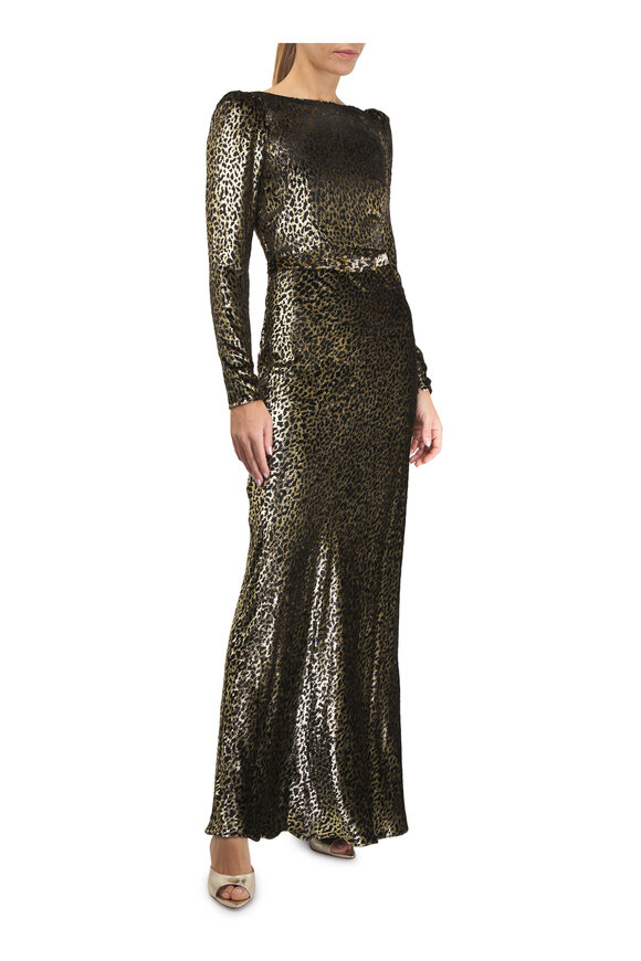 Libertine Vreeland Gold Animal Print Belted Low Back Gown - view 2