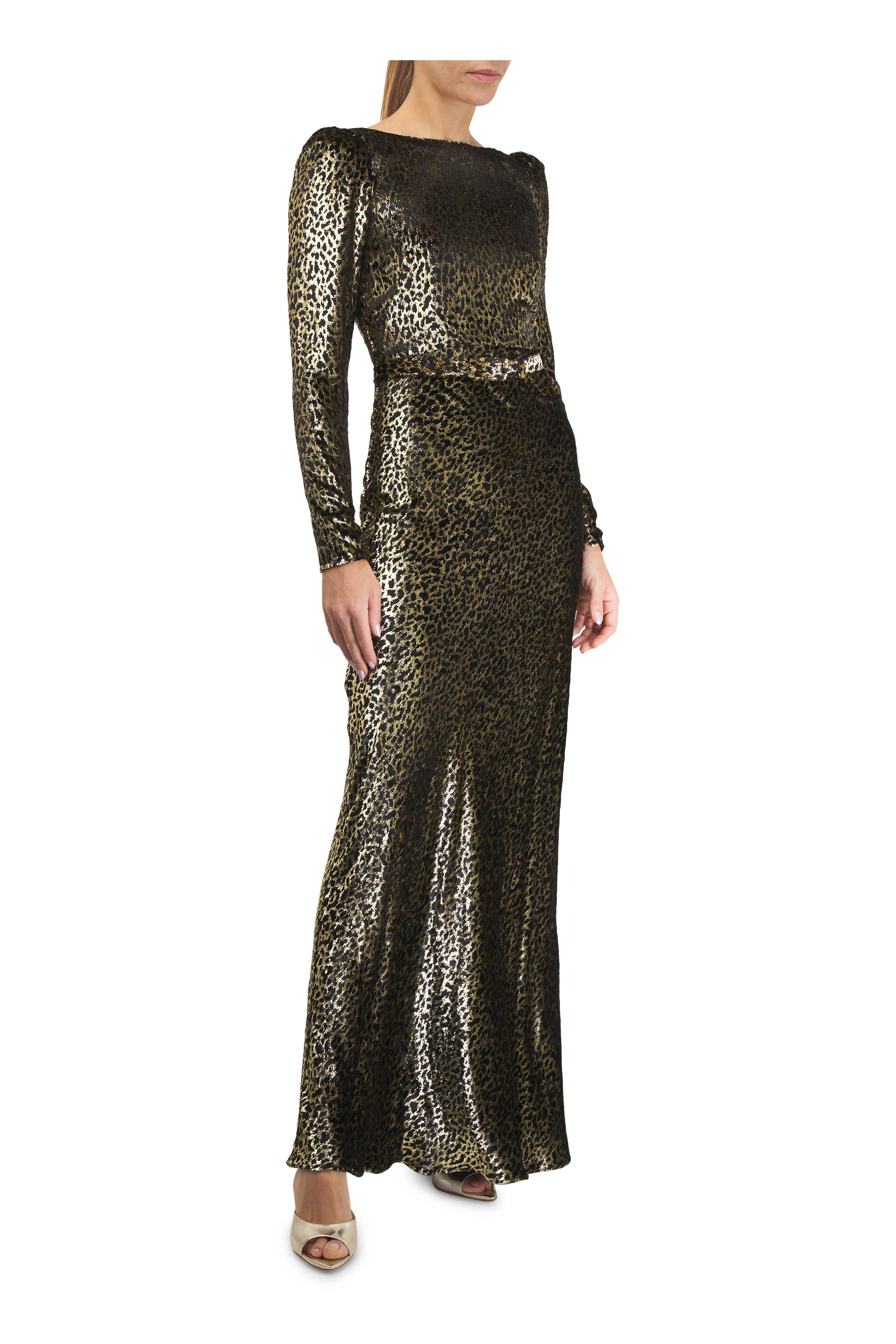 Libertine - Vreeland Gold Animal Print Belted Low Back Gown