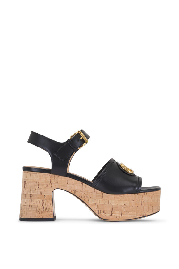 Valentino Garavani Vlogo Sig Cork Black Platform Sandal, 80mm - view 4