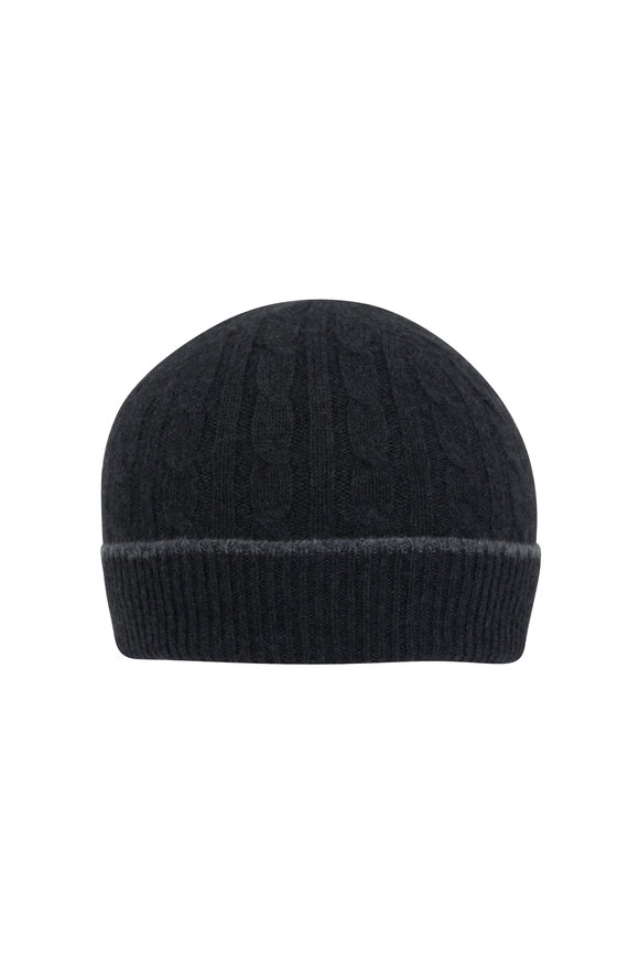 Kiton Charcoal Cable Knit Cashmere Beanie 