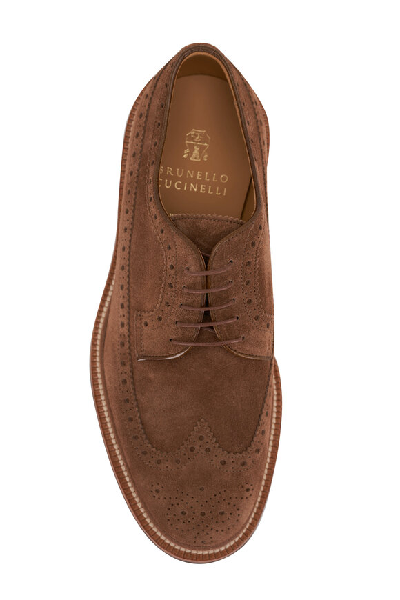 Brunello Cucinelli - Brown Suede Wingtip Broque Derby Shoe 