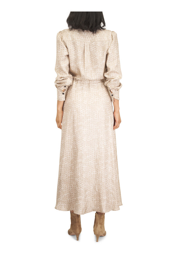 Kiton Beige Silk Long Sleeve Maxi Dress - view 4