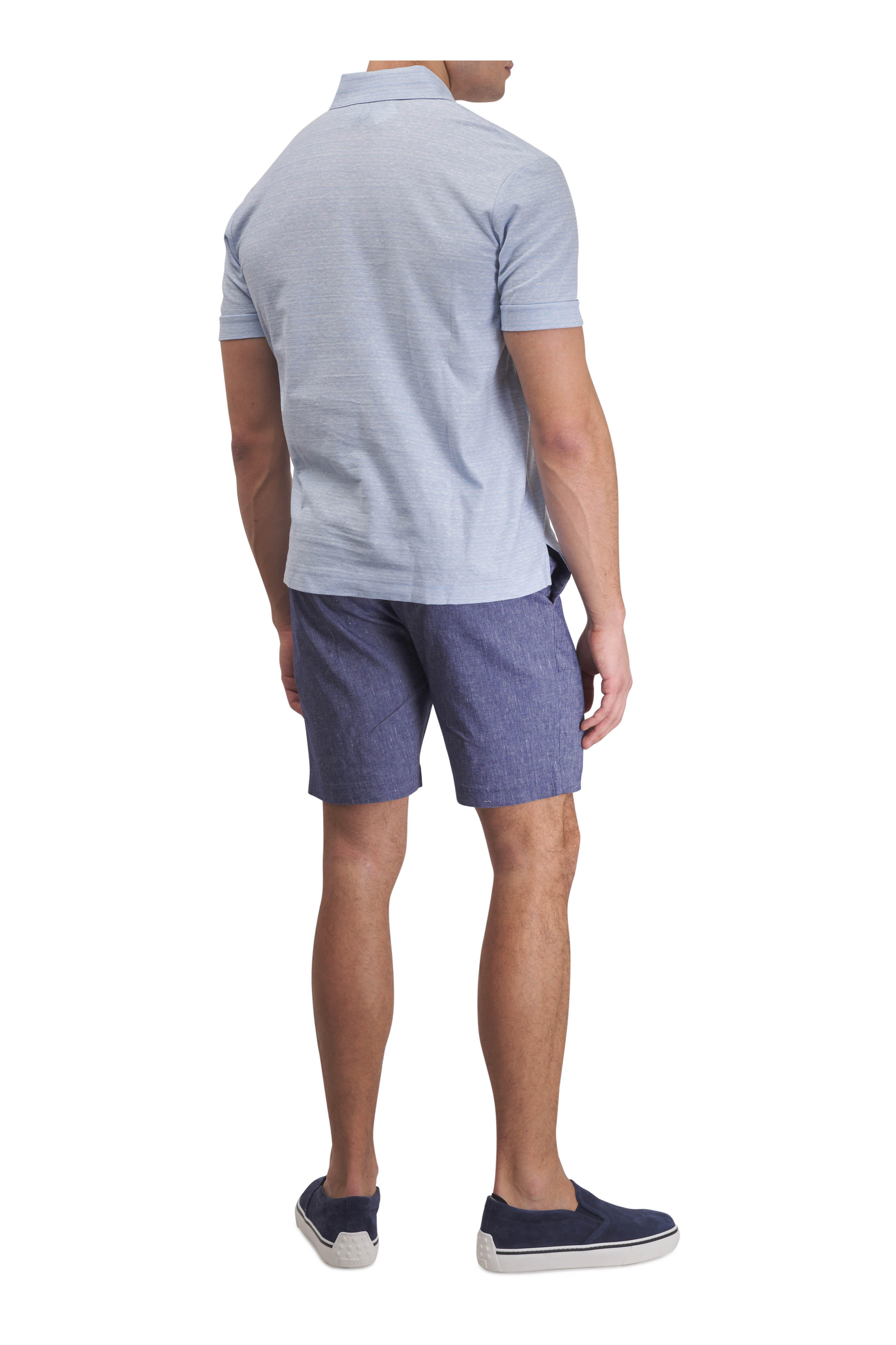 Deke - Indigo Linen & Cotton Bermuda Shorts