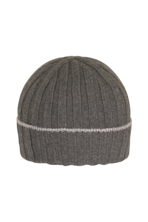 Brunello Cucinelli Dark Green Cashmere Rib Knit Beanie - view 2