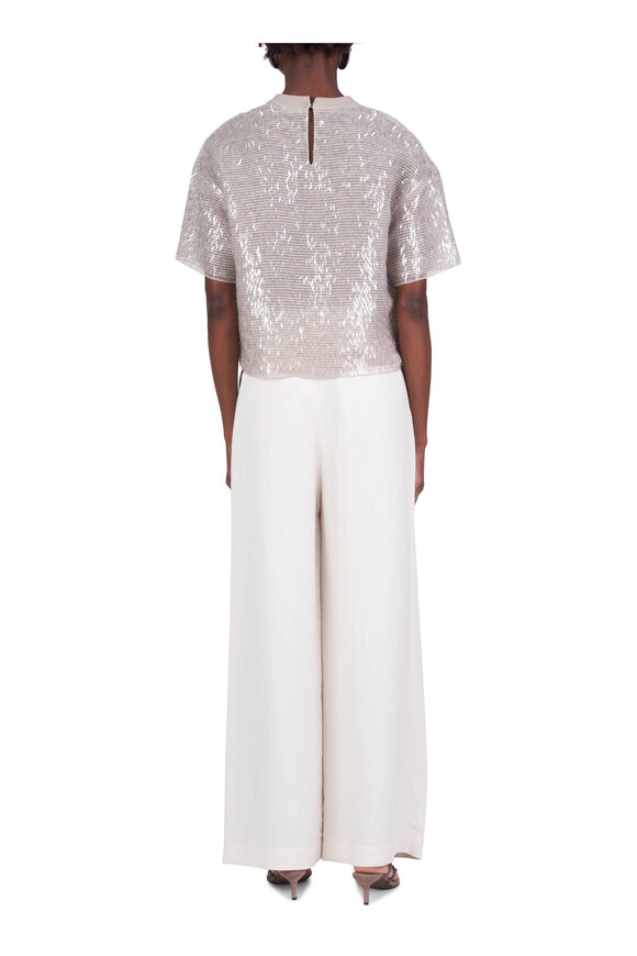 Brunello Cucinelli Crispy Chiffon Mini Paillette Embroidered T-Shirt - view 4