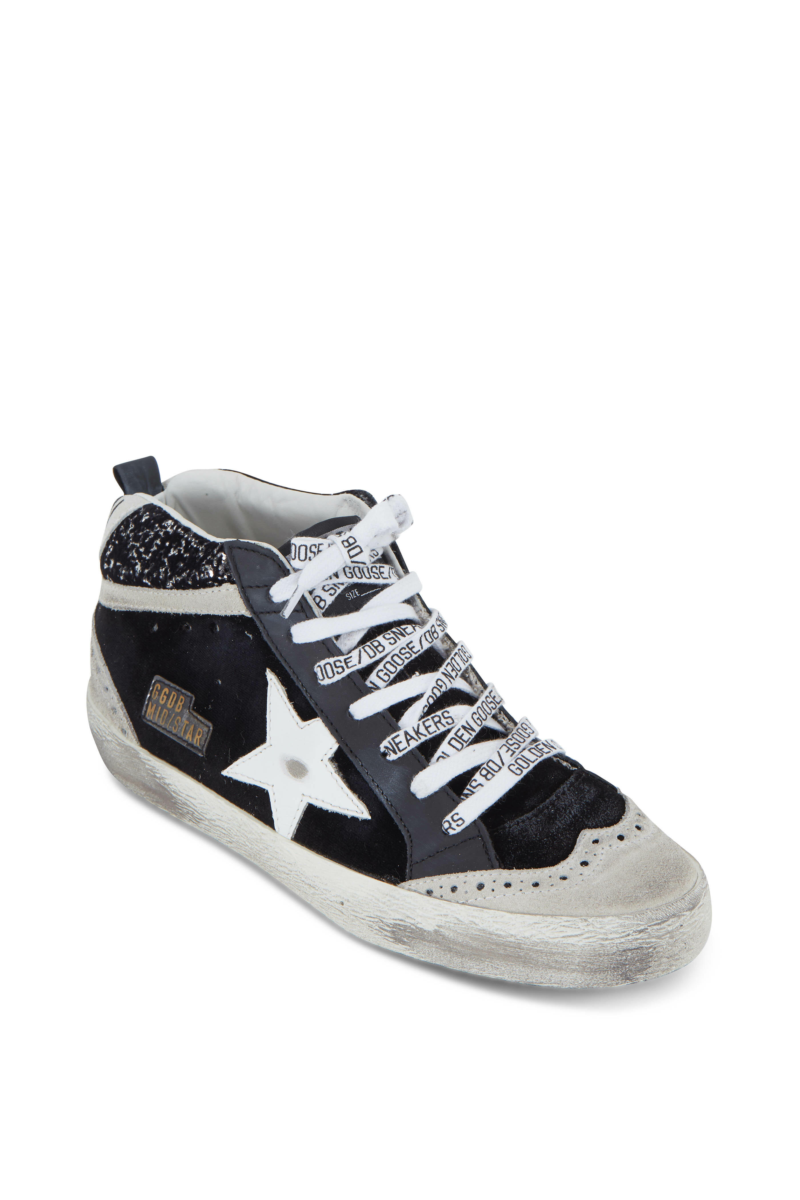 Golden Goose - Mid-Star Black Velvet & Silver Glitter Sneaker
