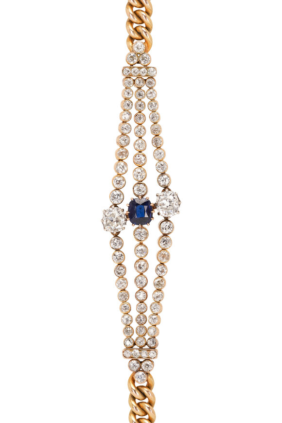 Estate Jewelry - Diamond & Sapphire Curb Link Bracelet 