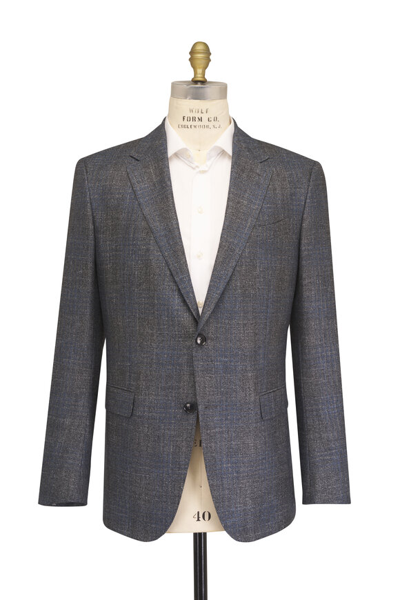 Zegna Blue & Gray Wool, Silk & Linen Sportcoat - view 2