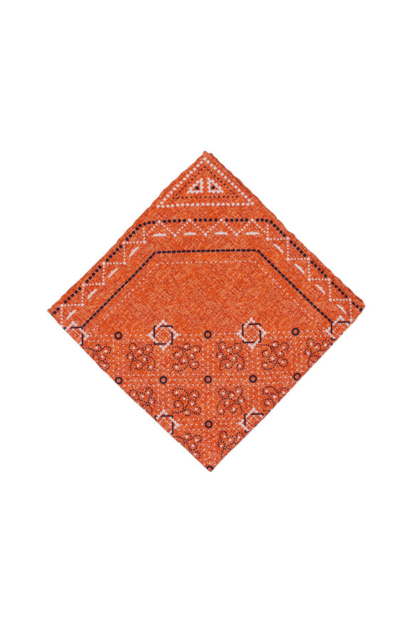 Brunello Cucinelli - Orange Geometric Silk Blend Pocket Square 