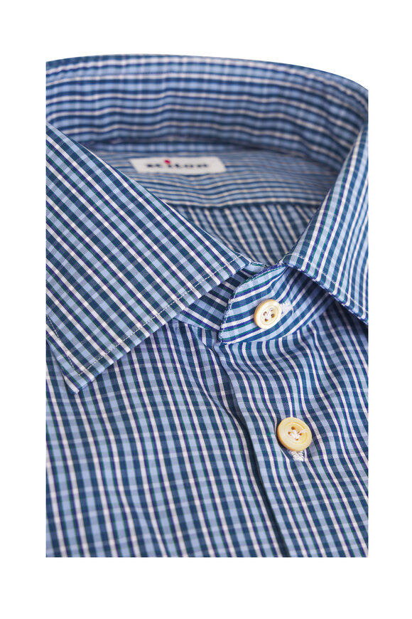 Kiton Teal Check Cotton Dress Shirt - view 2