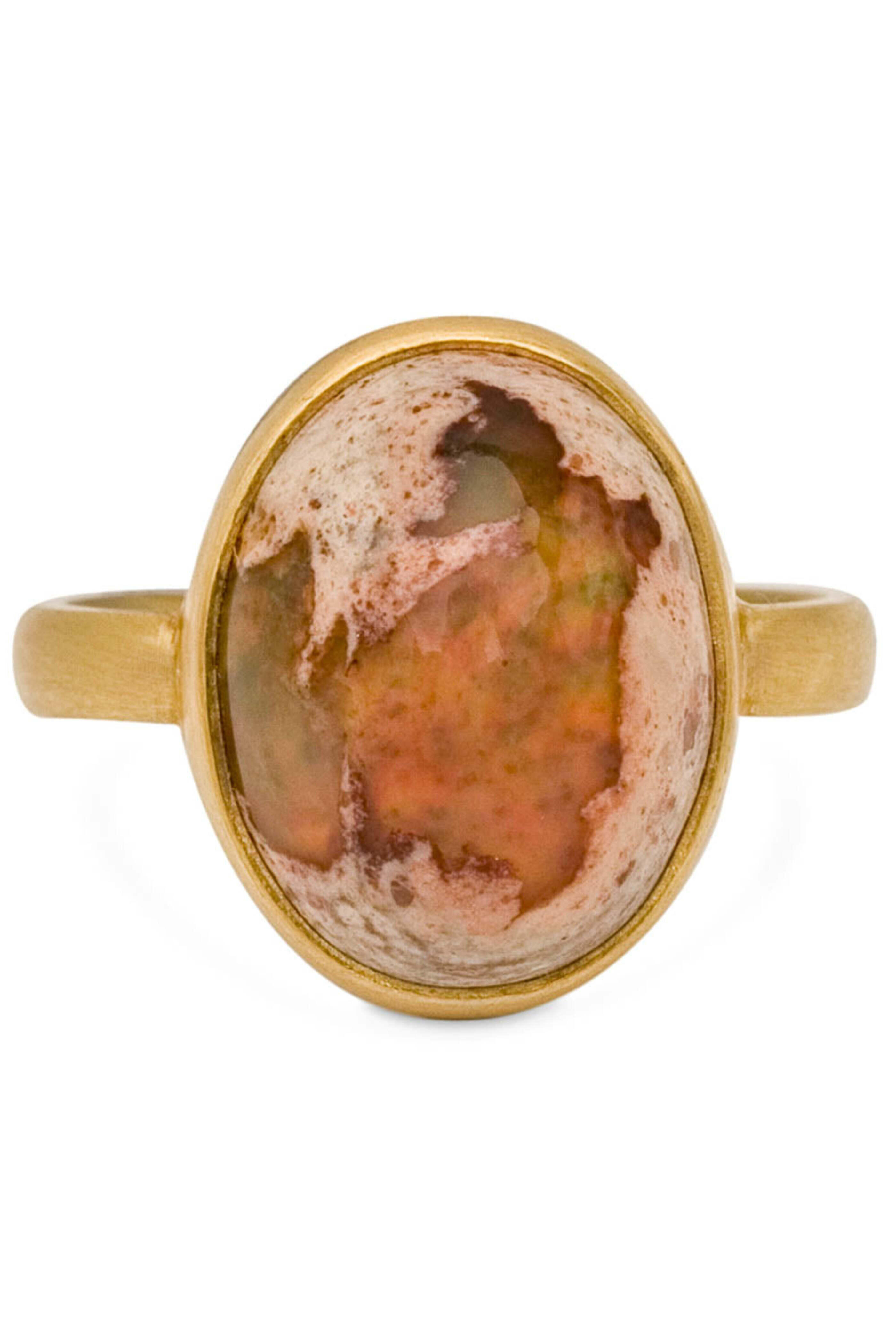 Caroline Ellen - Yellow Gold Mexican Matrix Opal Large Stone Ring