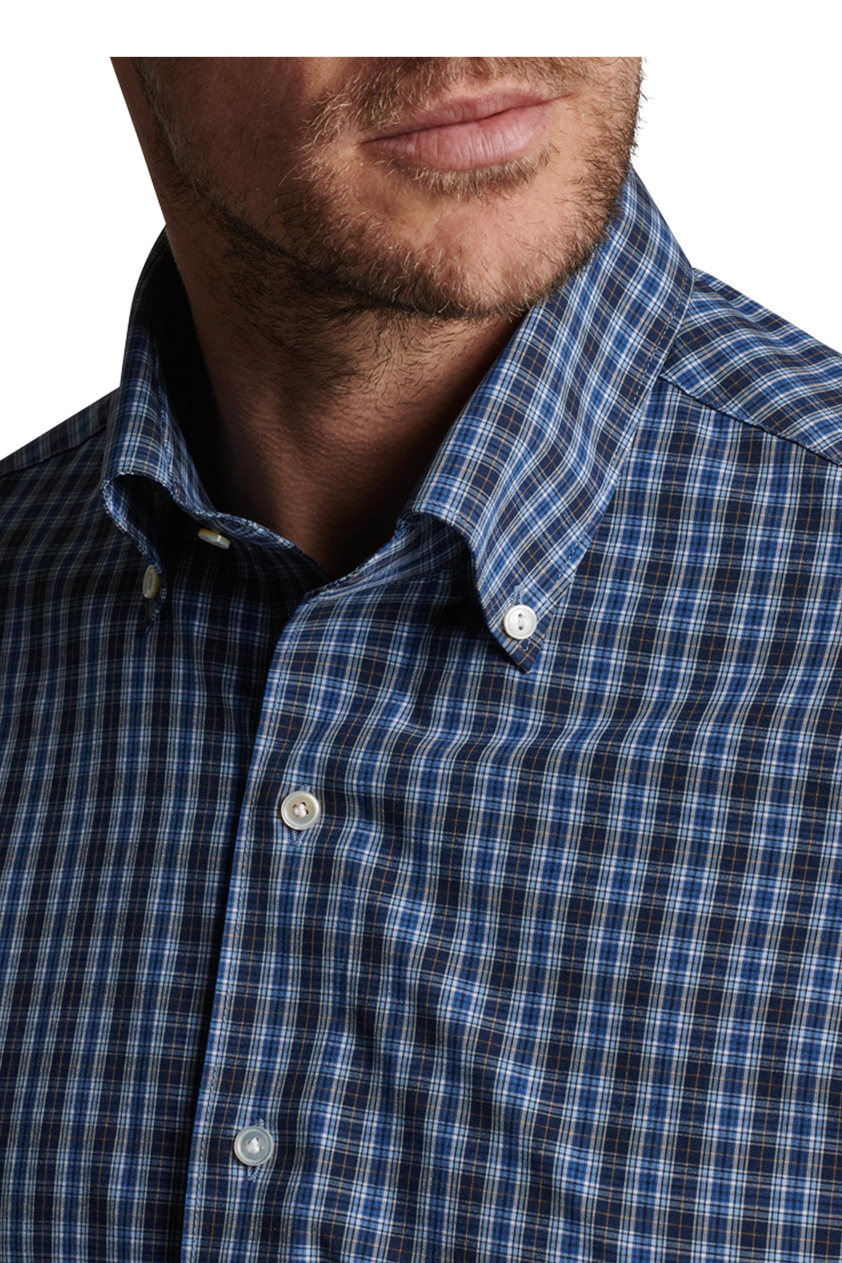 Peter Millar - Navy Tul Performance Poplin Check Sport Shirt