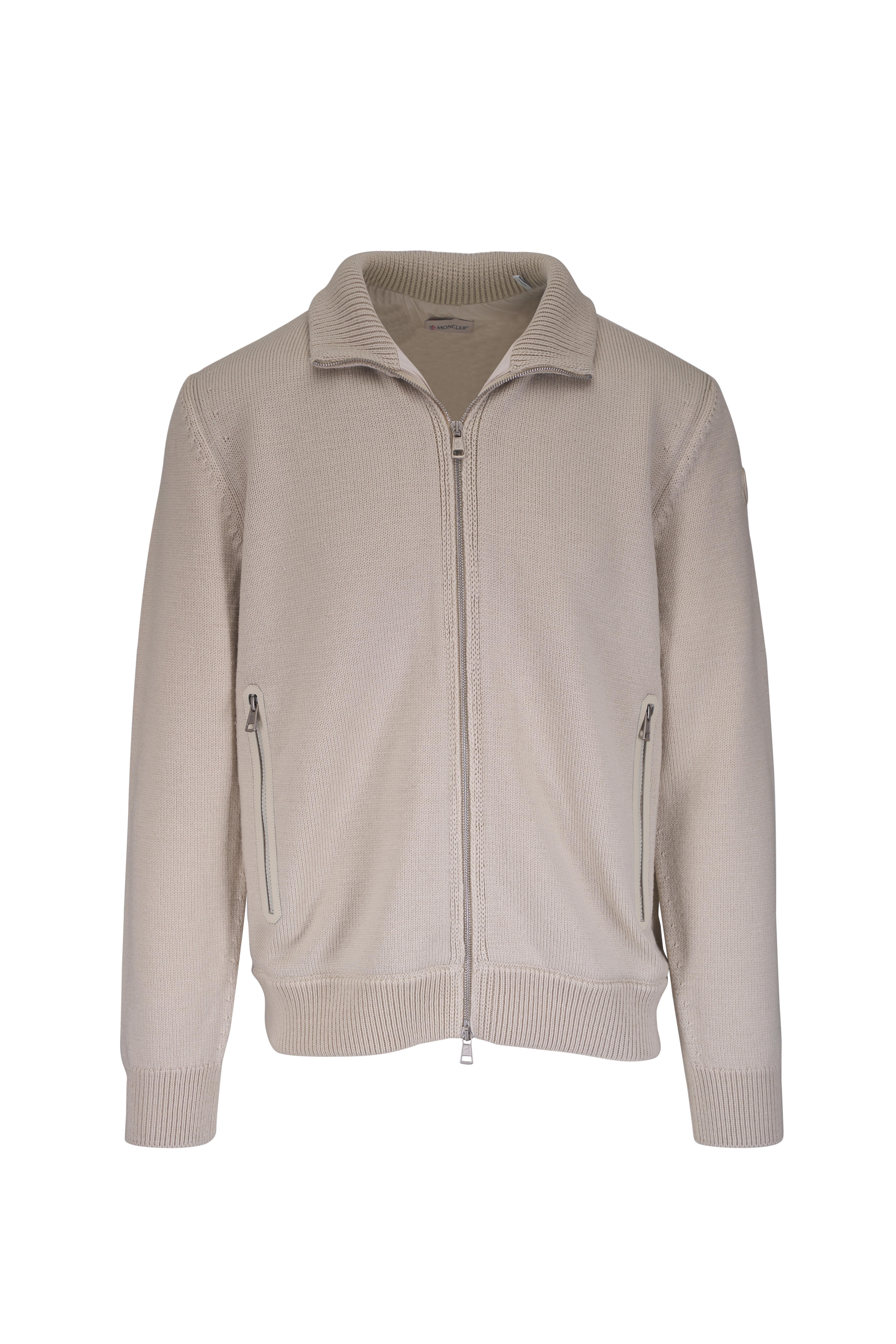 Moncler - Soft Beige Full Zip Down Knit Jacket