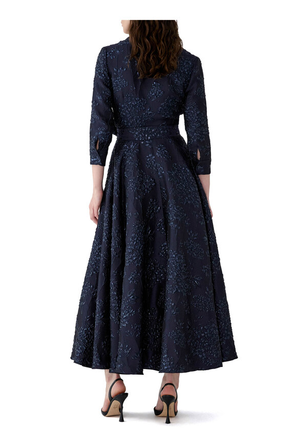 Carolina Herrera Black Floral Bouquet Lurex Jacquard Trench Jacket - view 3