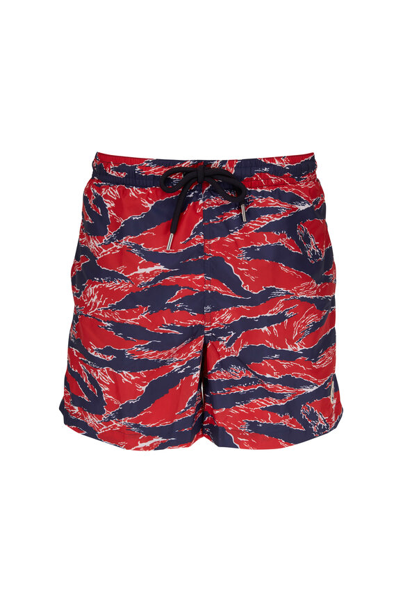 Moncler - Printed Red & Blue Swim Trunks 