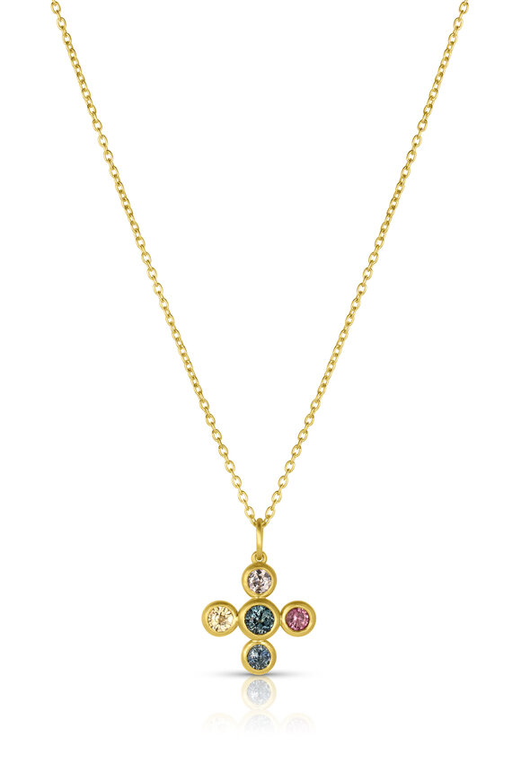 Leigh Maxwell 18k Yellow Gold Mixed Sapphire Cross Necklace