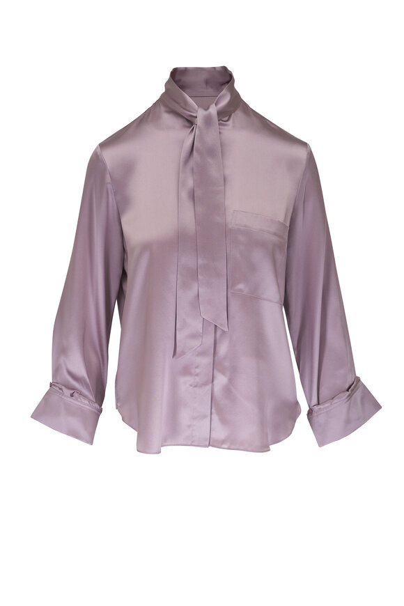 TWP Boyfriend Neck Tie Lilac Gray Silk Blouse