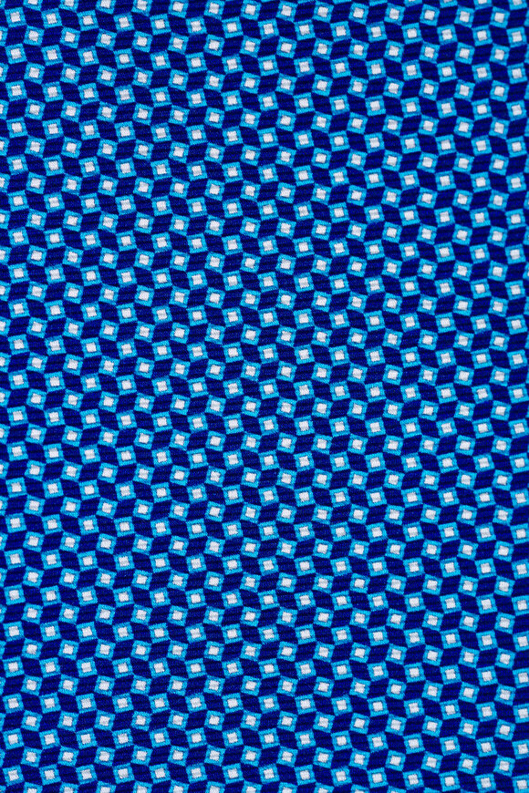 Kiton Blue Geometric Silk Necktie - view 2