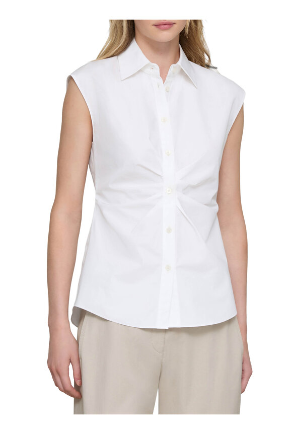 Lafayette 148 New York White Organic Cotton Poplin Pleated Waist Shirt - view 2