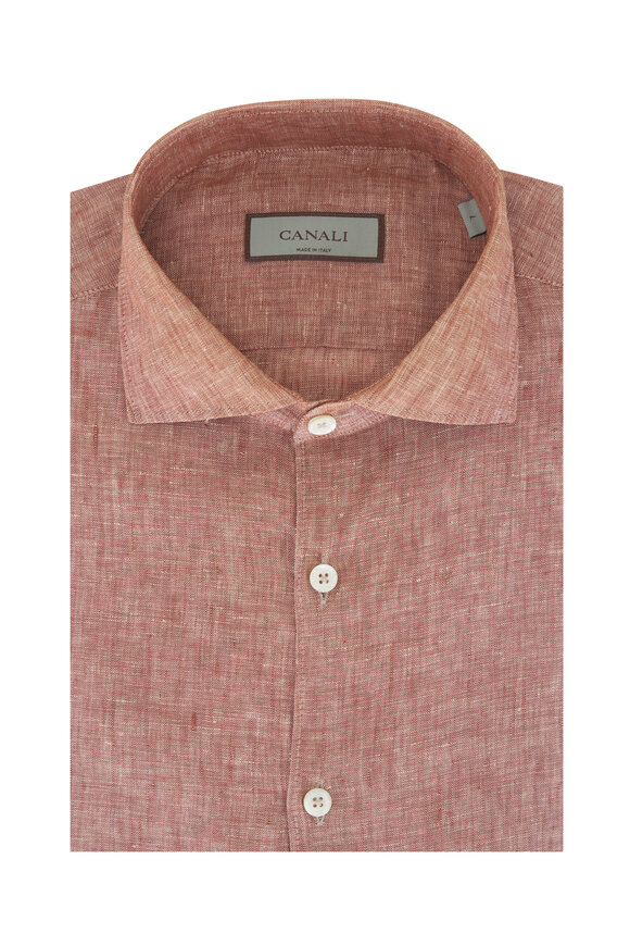 Canali Rust Yarn Dye Linen Sport Shirt