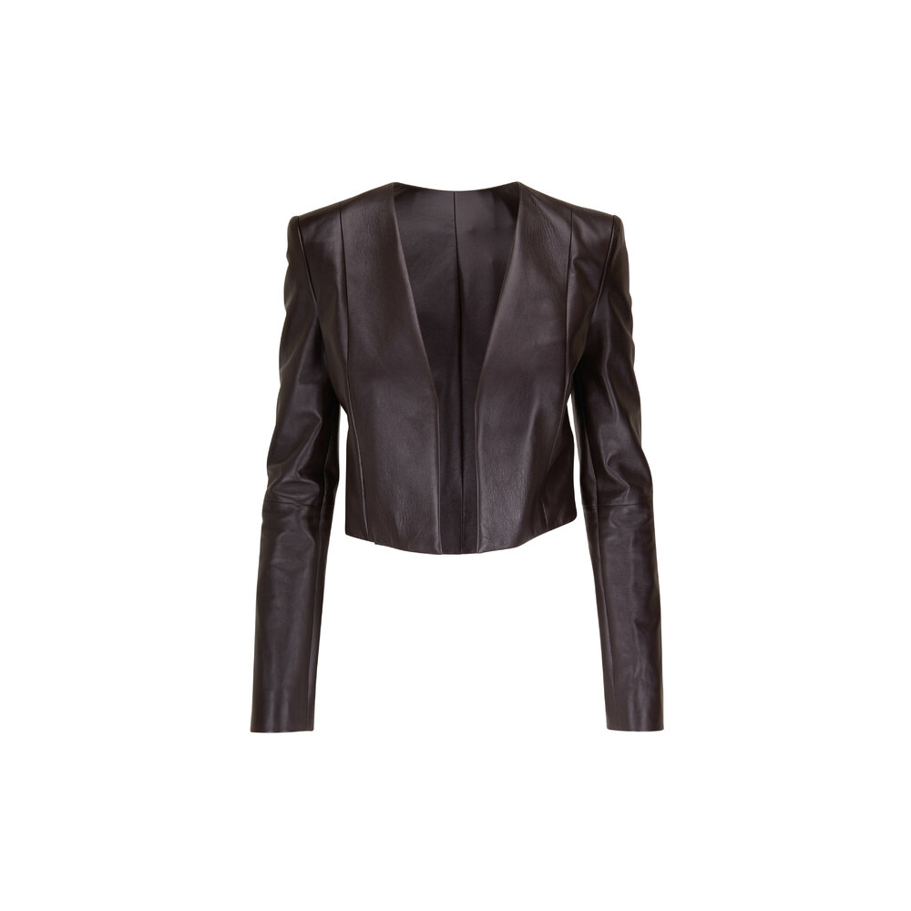 Michael Kors Collection Chocolate Leather Collarless Bolero