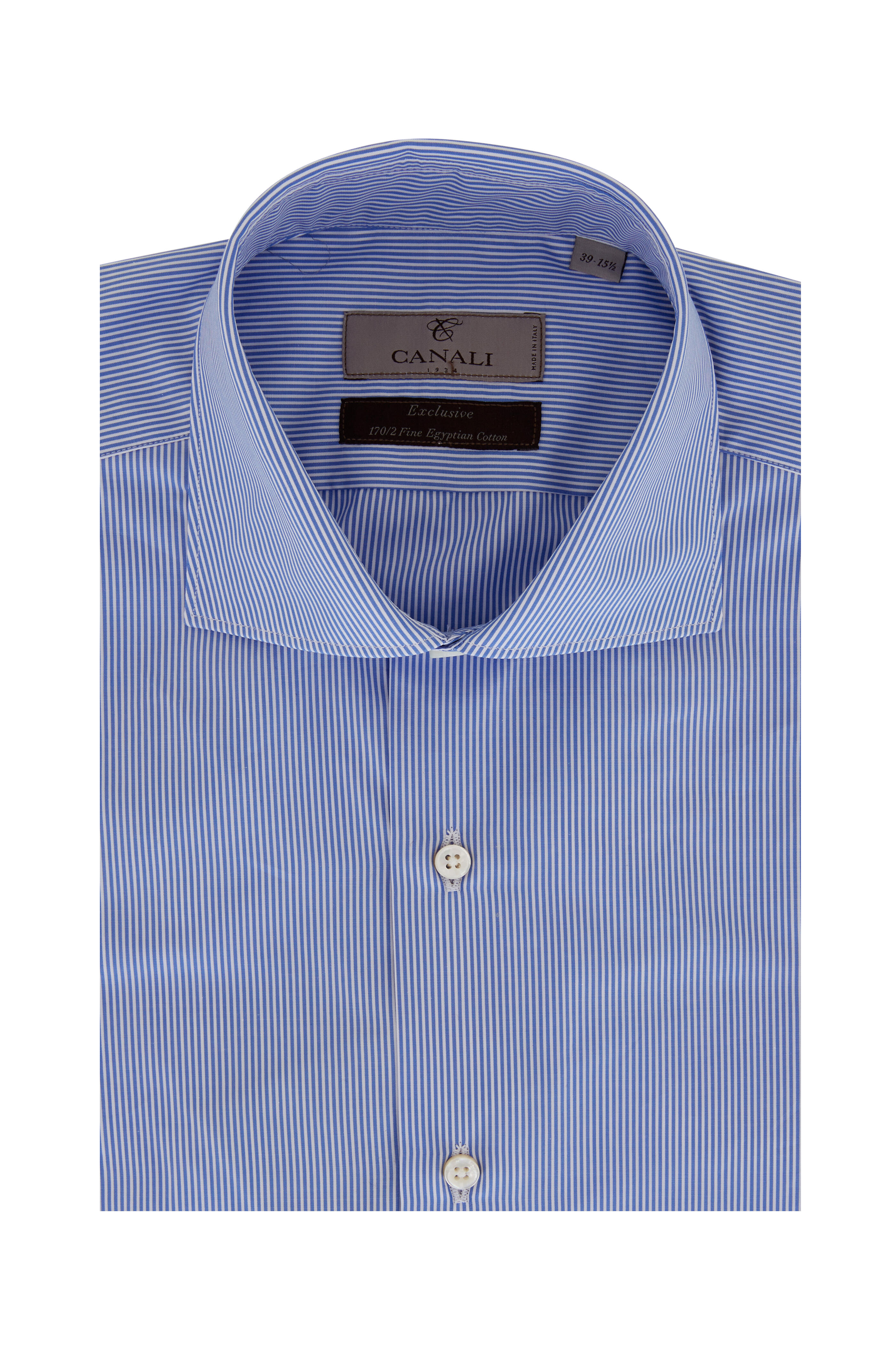 Canali - Blue Bengal Stripe Cotton Dress Shirt | Mitchell Stores