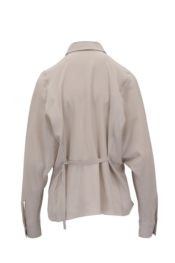 Brunello Cucinelli Cool Beige Crepe De Chine Button Down Blouse - view 8