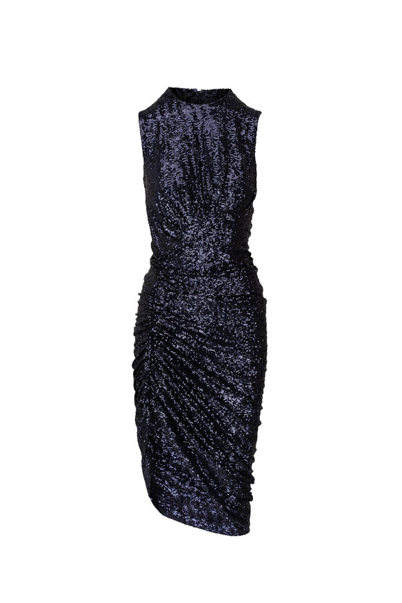 Michael Kors Collection Navy Sequin Ruched Wrap Effect Dress