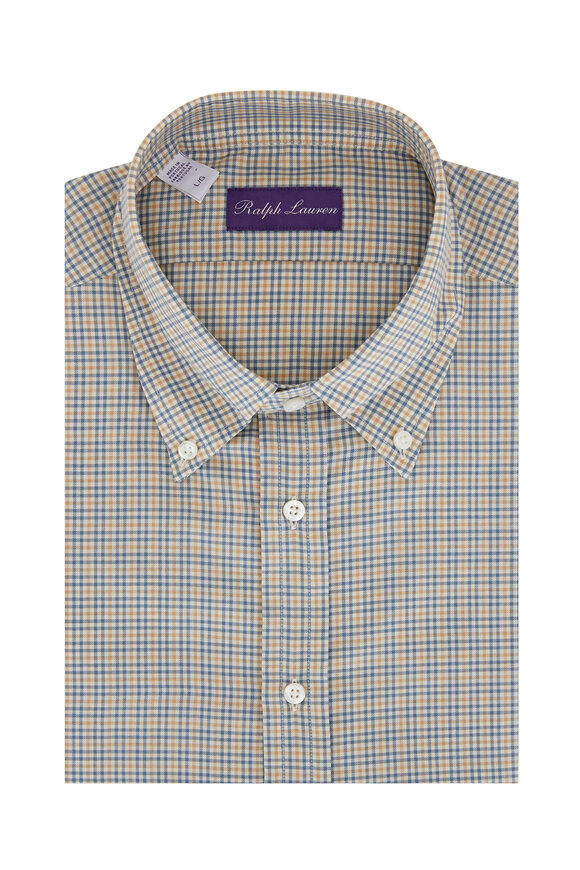 Ralph Lauren Purple Label - Blue & Tan Mini Check Cotton Sport Shirt