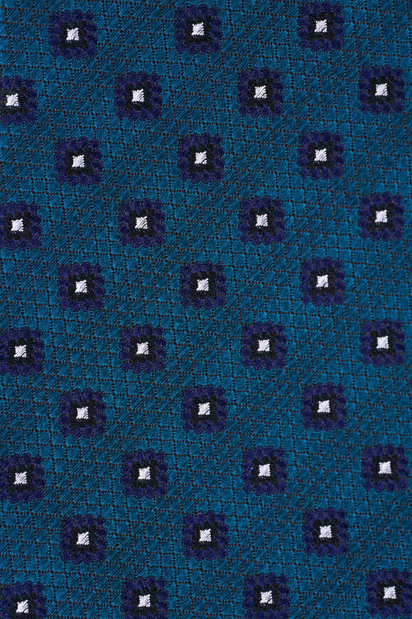 Zegna Teal Geometric Print Silk Necktie - view 2