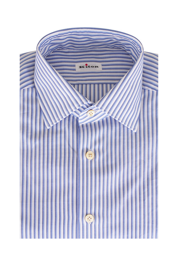 Kiton Blue Stripe Cotton Sport Shirt - view 1