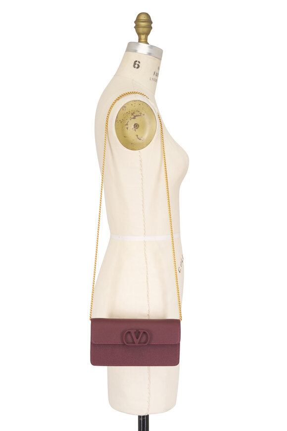 Valentino Garavani VLogo Signature Rosewood Leather Chain Wallet - view 5