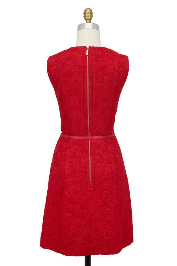 Elie Saab - Cardinal Red Brocade Belted Dress