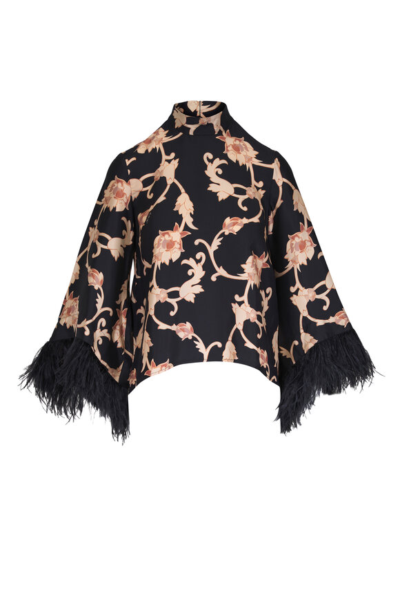 La DoubleJ Make An Exit Black & Gold Print Feather Top - view 1