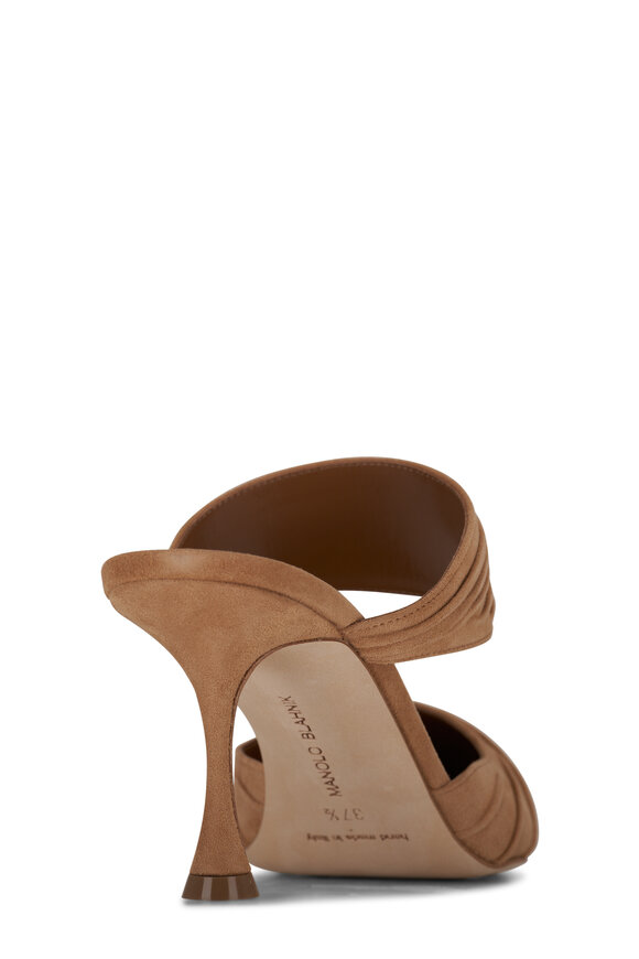 Manolo Blahnik - Circeamu Brown Gathered Suede Mule, 70mm