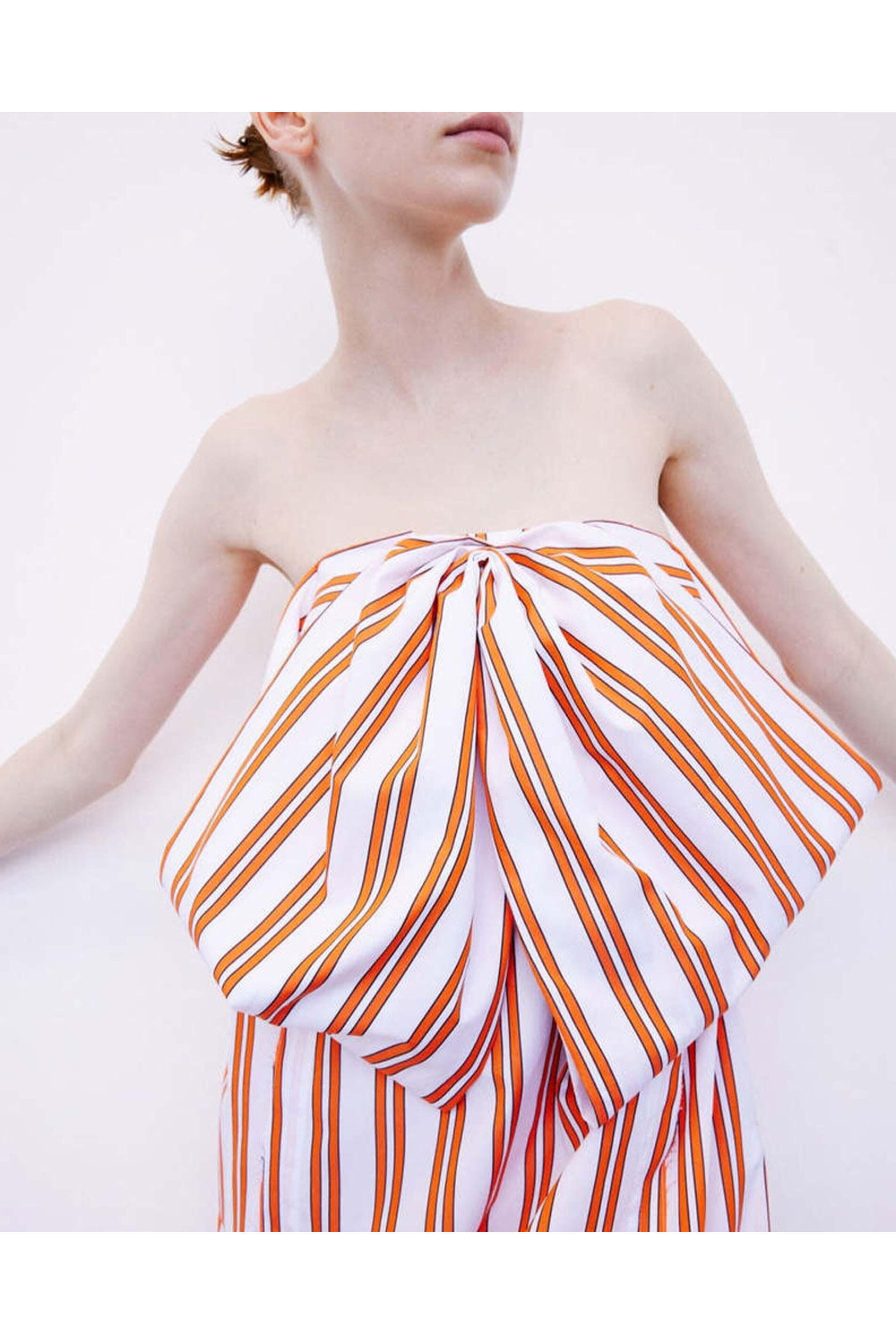 Nackiye - Orange Striped Dance Floor Gown