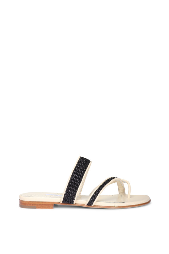 Manolo Blahnik Susara Woven Khaki & Black Flat Slide - view 3