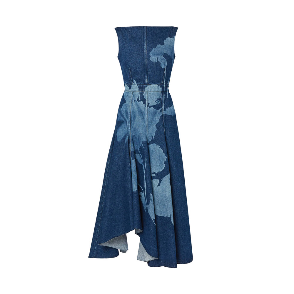 Erdem - Indigo Denim Fit and Flare Midi Dress | Mitchell Stores