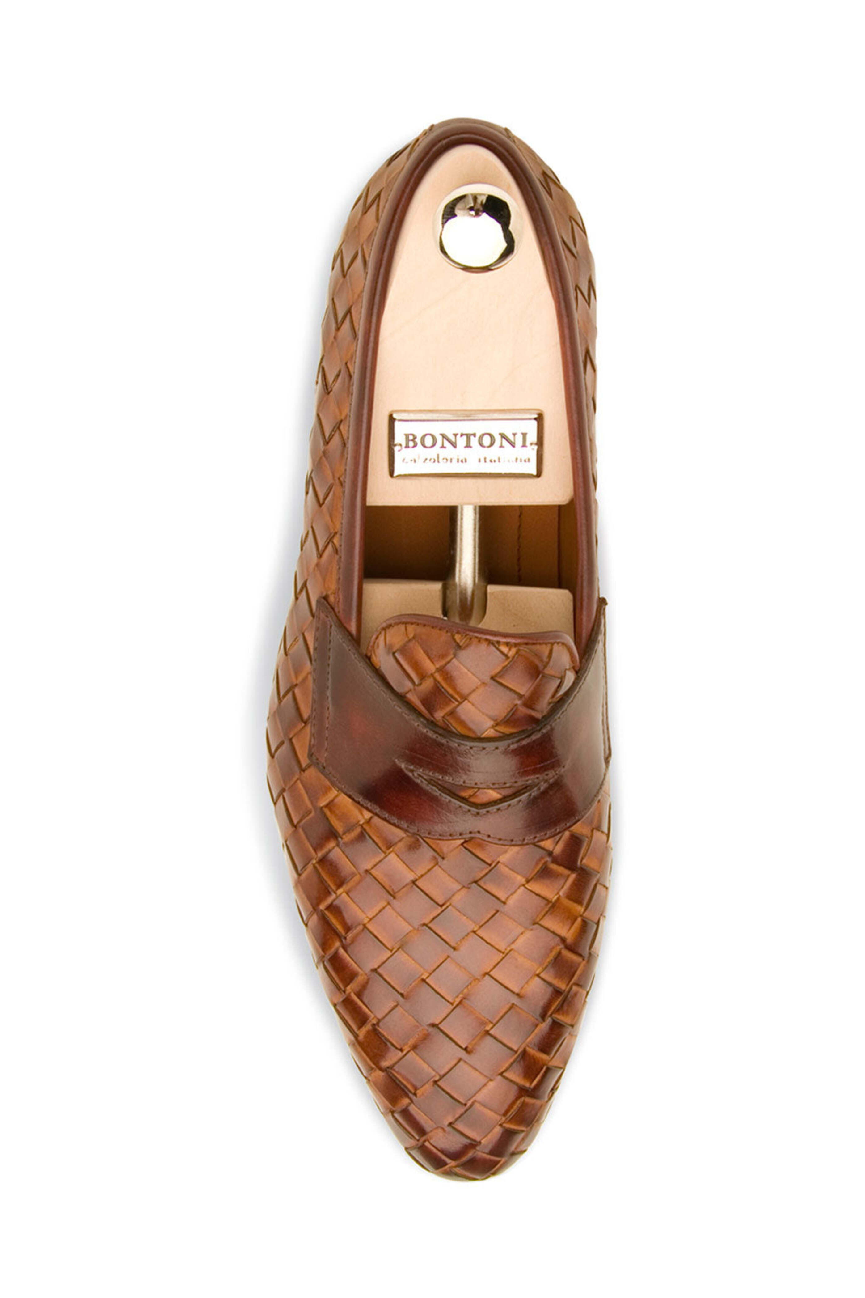 Bontoni - Woven Penny Loafer in Cognac