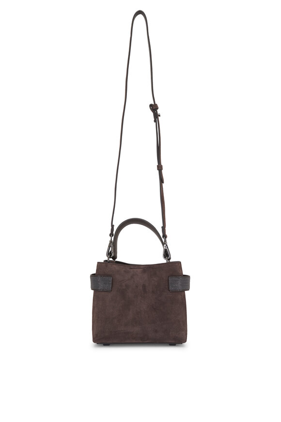 Brunello Cucinelli Mini Safari Espresso Suede Monili Satchel Tote - view 3