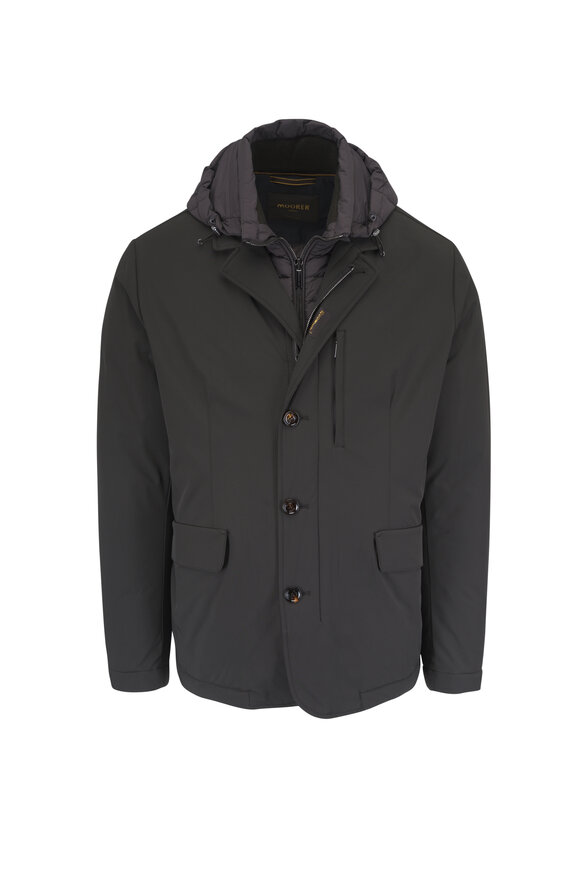 Moorer Reni Brown Hooded Down Dickey Blazer - view 1
