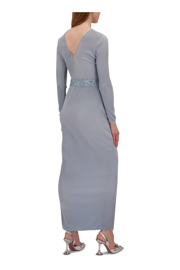 Giorgio Armani - Light Blue Plissé Jersey & Beaded Hip Detail Gown 