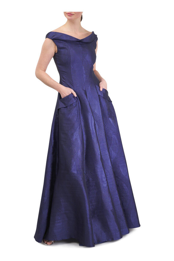 Talbot Runhof Royal Blue Jacquard Evening Gown - view 2
